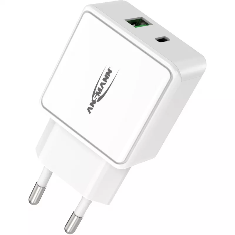 ANSMANN HC218PD - maitinimo blokas - 18 W - 3000 mA - PD, QC 3.0 - 2 išvesties prievadai (USB, USB-C) - baltas (1001-0111)