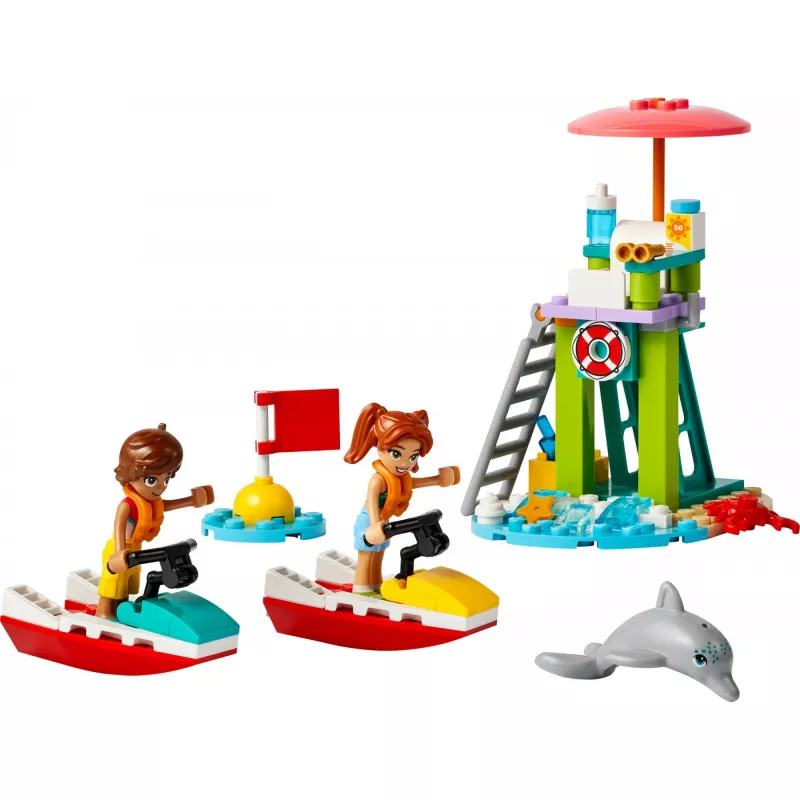 LEGO Friends paplūdimio vandens motorolerio gelbėtojų statybos rinkinys su 2 mini-lėlėmis ir delfino figūrėle, nuo 5 metų