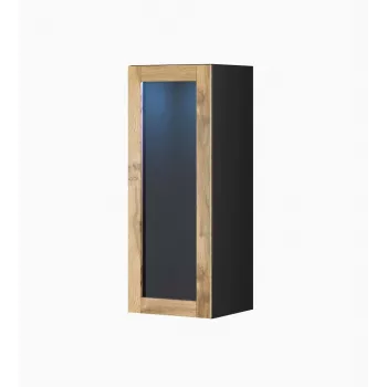 Vitrinos spintelė Cama Meble VIGO 90 stiklinė, sieninė, 90×35×32 cm, juoda/Wotan ąžuolas