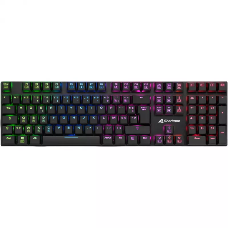 SHARKOON PureWriter RGB žaidimų klaviatūra, juoda, FR išdėstymas, Kailh Choc Low Profile Blue