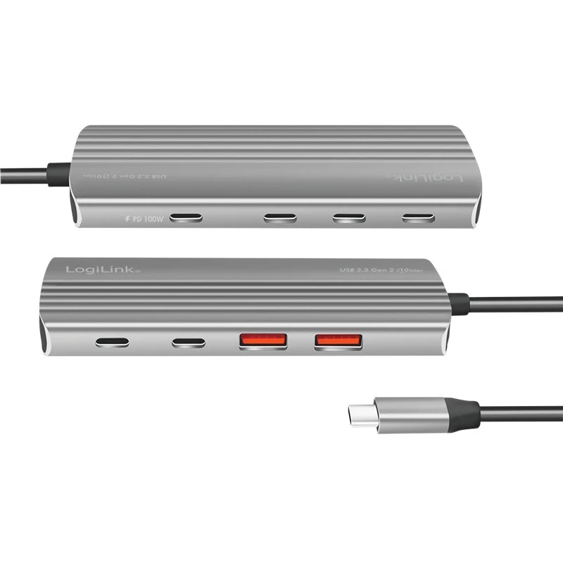 LogiLink USB 3.2 Gen2 7+1 prievadų USB-C / USB-A stotelė su 100W PD, aliuminis