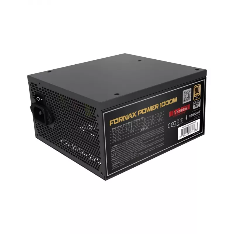 Gembird CCC-PSUGOLD-1000W Fornax Power 1000W maitinimo blokas aktyvus PFC 12cm ventiliatorius 80+Gold