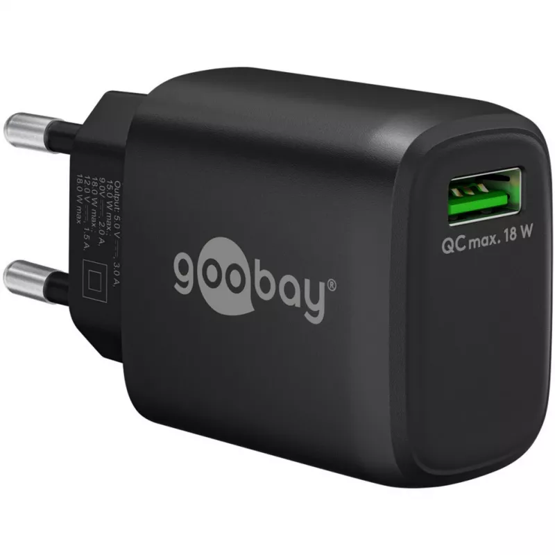 USB-A QC greitasis įkroviklis (18 W) (juodas)