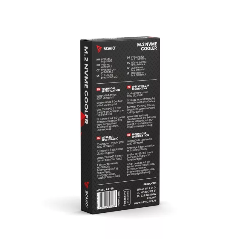 Oro aušintuvas SAVIO M.2 NVMe 2280 AK-60 Black, skirtas 22x80 mm SSD