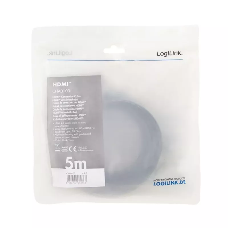 HDMI kabelis 4K/60Hz, ALU, juodas, 5m