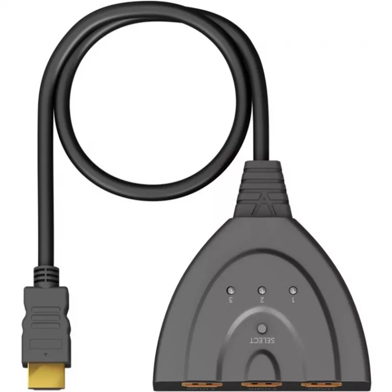 HDMI jungiklis 3 į 1 (4K @ 60Hz), GOOBAY, juodas, 55 cm laidas