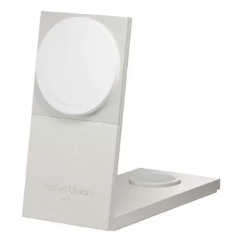 Belaidis įkroviklis Native Union Rise 3‑in‑1 Qi2 — USB, 2 m laidas, šviesiai pilka (Smiltainio)