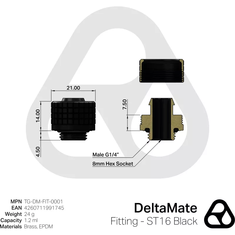 Thermal Grizzly DeltaMate ST16 vandens aušinimo jungtis, juoda