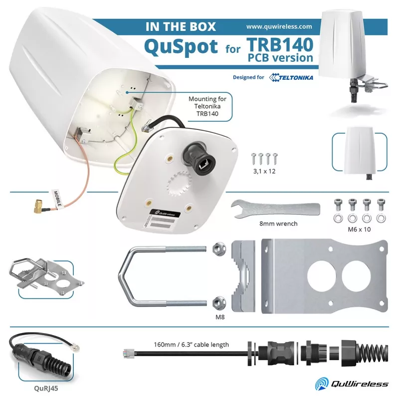Kryptinė tinklo antena QuWireless QuSpot A140S-A, PoE/LAN, 0.694–2.7 GHz, iki 4 dBi, balta