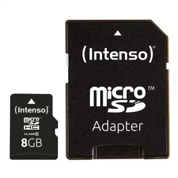 INTENSO atminties kortelė MICRO SDHC 8GB C10 su adapteriu 3413460