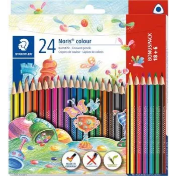 Spalvoti pieštukai Staedtler Noris colour 187 C18P1, 24 vnt. (18+6), įvairių spalvų
