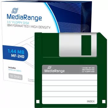Diskelių rinkinys MediaRange MR200 3,5 colio 1,44 MB 10 vnt., raudoni ir geltoni