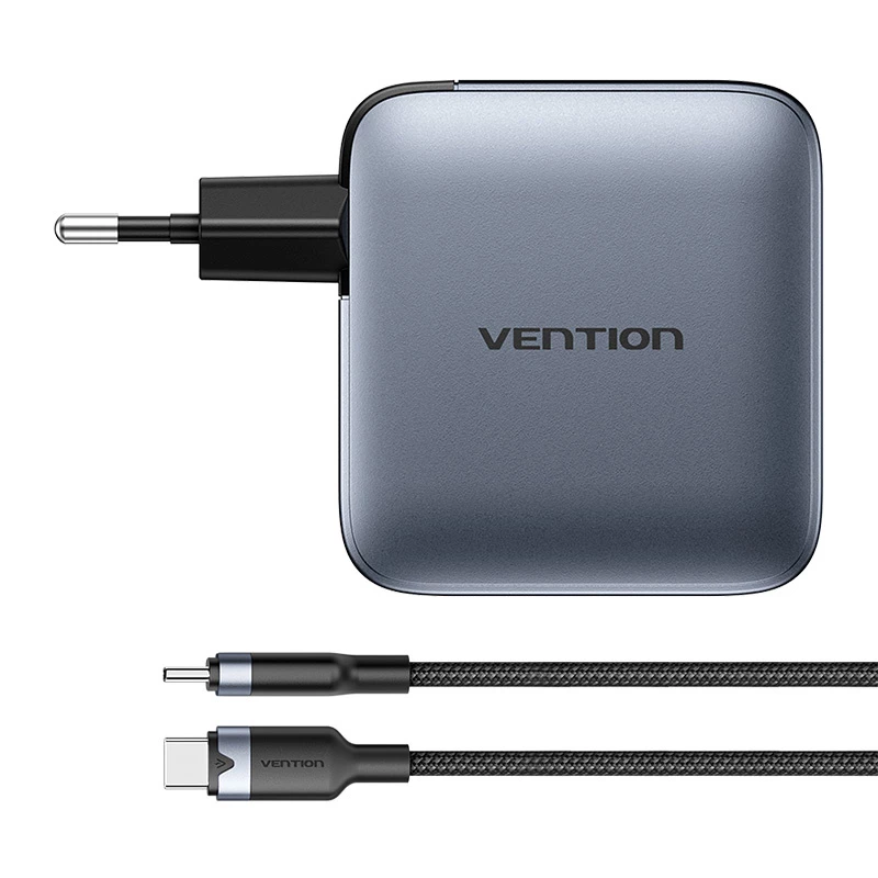 Vention TZ-FETH0-EU GaN kroviklis 100 W, 3x USB-C + 1x USB-A, su USB-C–USB-C laidu 1 m
