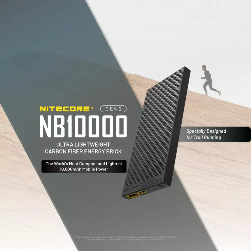Nešiojamas power bank Nitecore NB10000 — 10000 mAh, USB‑A + USB‑C, 38 W bendra galia, pilka