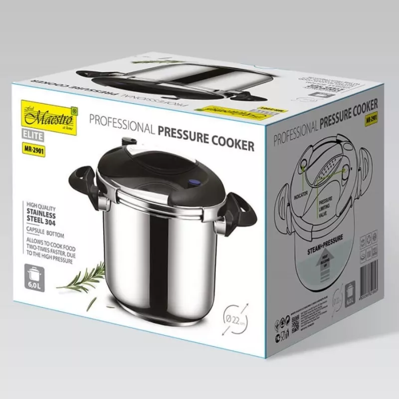 Slėginis puodas Maestro MR-2901, 6 L, 22 cm skersmuo, sidabrinis, nelipni danga