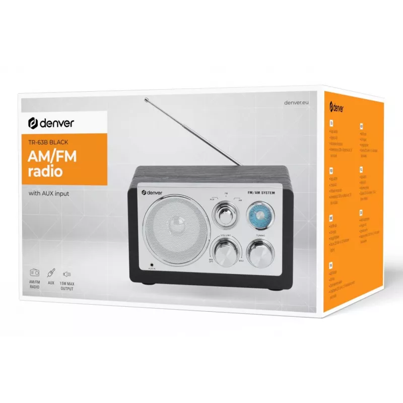 Denver TR-63B Analog – AM/FM radijo imtuvas su AUX įėjimu