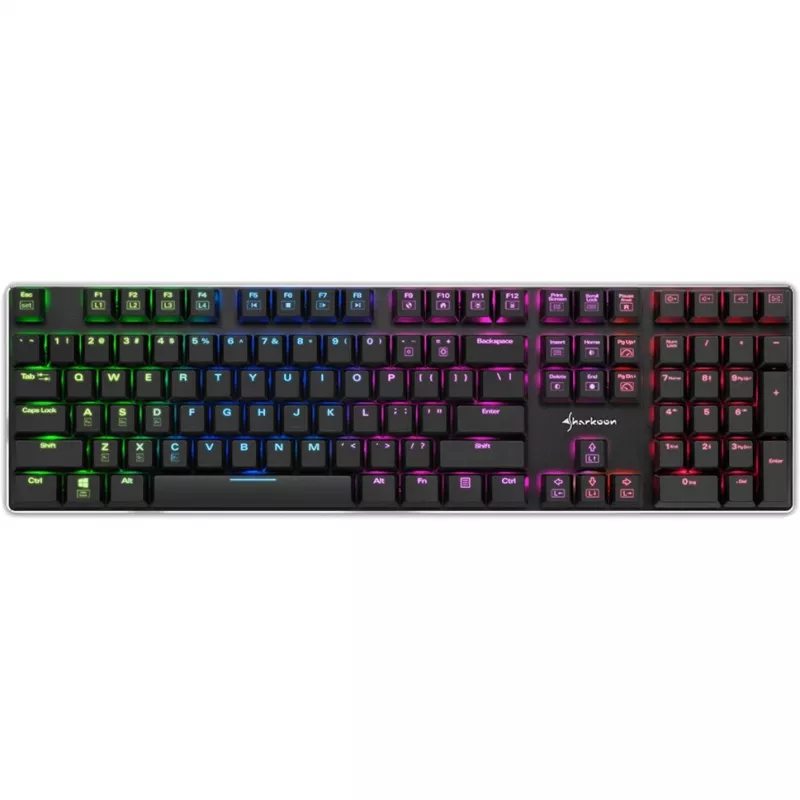 SHARKOON PureWriter RGB žaidimų klaviatūra, juoda, FR išdėstymas, Kailh Choc Low Profile Blue