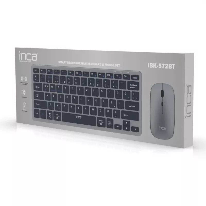INCA IBK-572BT belaidis klaviatūros ir pelės rinkinys, pilka