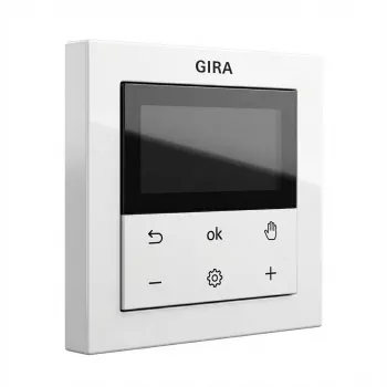 Skaitmeninis kambario termostatas Gira System 3000 Bluetooth, baltas, LCD ekranas