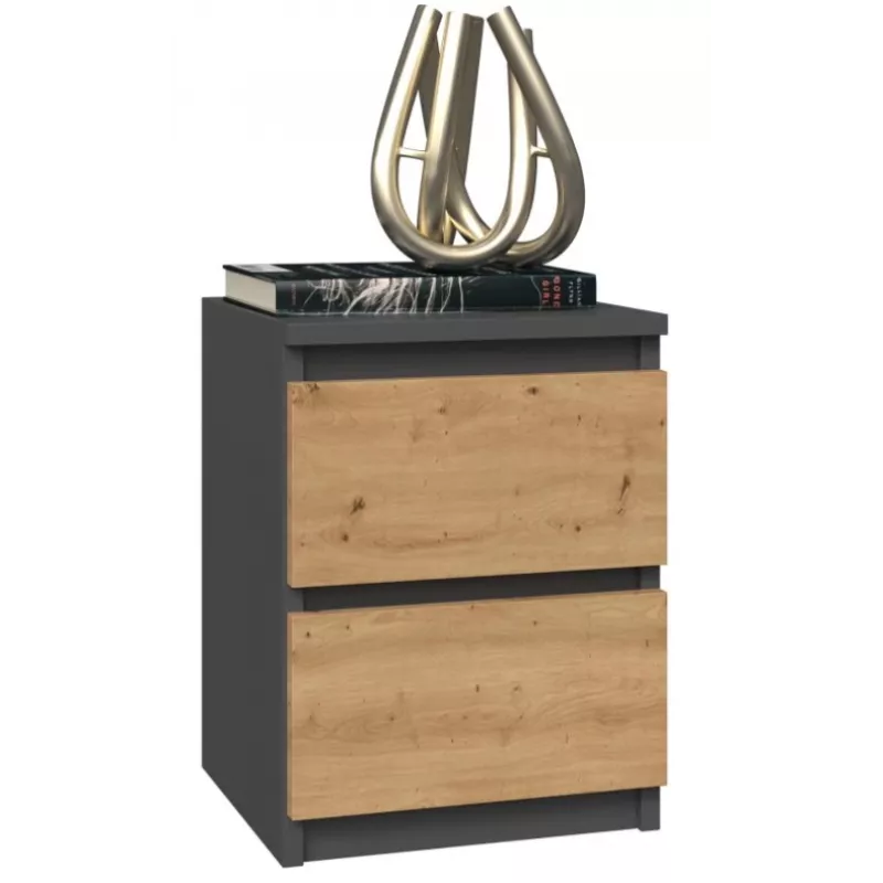 Naktinis staliukas Topeshop M2 ANTRACYT/ARTISAN 2 stalčiai Antracitas Ąžuolo mediena