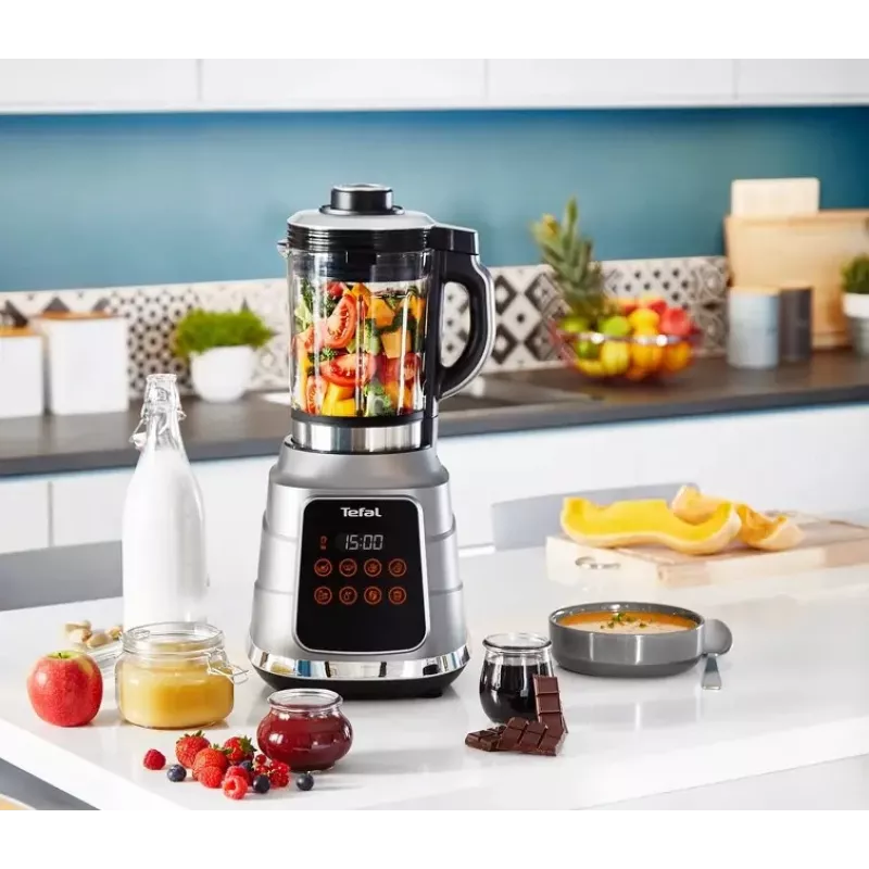 Stalo blenderis Tefal BL985A31 — 1300 W, 1,75 L stiklinis ąsotis + 2 L Tritan ąsotis, Trip'Ax 6 sparnų nerūdijančio plieno peiliai, vakuuminis maišymas