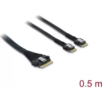 DELOCK PCIe 4.0 plonas SAS SFF-8654 į 2× SFF-8644 (4i) laidas 0,5 m