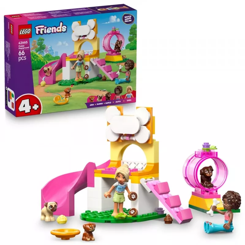 Konstruktorius LEGO Friends Šuniukų žaidimų aikštelė 42665, 66 detalės, 2 minifigūrėlės, nuo 4 metų