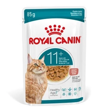 Šlapias kačių ėdalas Royal Canin FHN Ageing 11+ Gravy 12×85 g – visavertis ėdalas senjorams