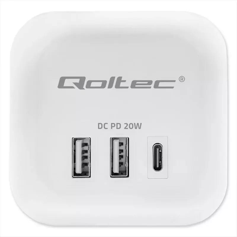 QOLTEC 52548 ilginimo lizdas su 3×AC kištukiniais lizdais ir USB prievadu