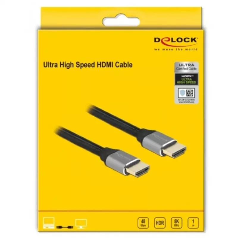 HDMI kabelis DeLOCK Ultra High Speed 48 Gbps 8K 60 Hz pilkas 1 m