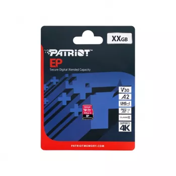 PATRIOT 512GB MicroSDXC atminties kortelė V30 U3 Class 10, skaitymas 90 MB/s, rašymas 80 MB/s, su apsauga nuo perrašymo