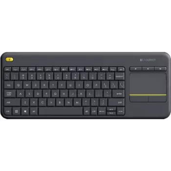 Logitech K400 Plus TV – miniatiūrinė belaidė klaviatūra su jutikliniu kilimėliu, RF belaidis ryšys, QWERTY išdėstymas, juoda