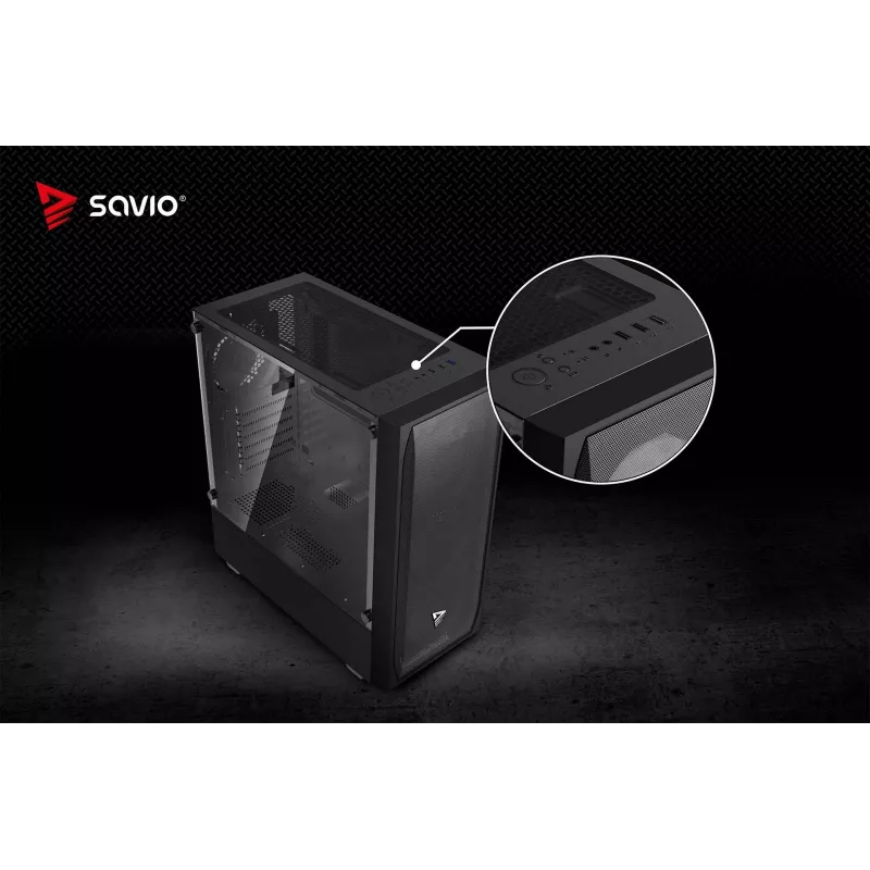 PC korpusas SAVIO Noctis Flow – Cube Mini-ITX/Micro-ATX/ATX, 3x120mm priekyje, 1x120mm gale, 2x3.5 colio + 3x2.5 colio vietos, grūdintas stiklas