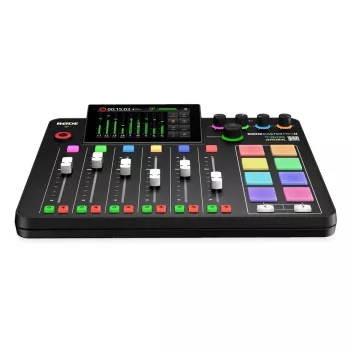 Studijos valdiklis RØDE Caster Pro II juodas – 4 XLR/TRS kombinuotos jungtys, 4 ausinių išėjimai, 8 pagalvėlės, jutiklinis ekranas, Wi‑Fi, Bluetooth, USB‑C