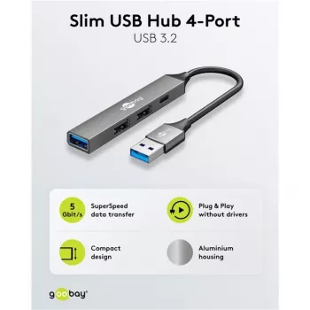 Goobay Slim 4 prievadų USB šakotuvas, USB-A į USB-C™/USB-A, USB 3.2 (74458)
