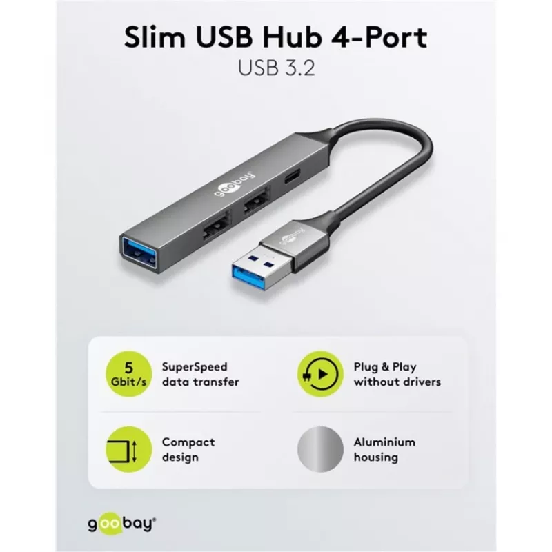 Goobay Slim 4 prievadų USB šakotuvas, USB-A į USB-C™/USB-A, USB 3.2 (74458)