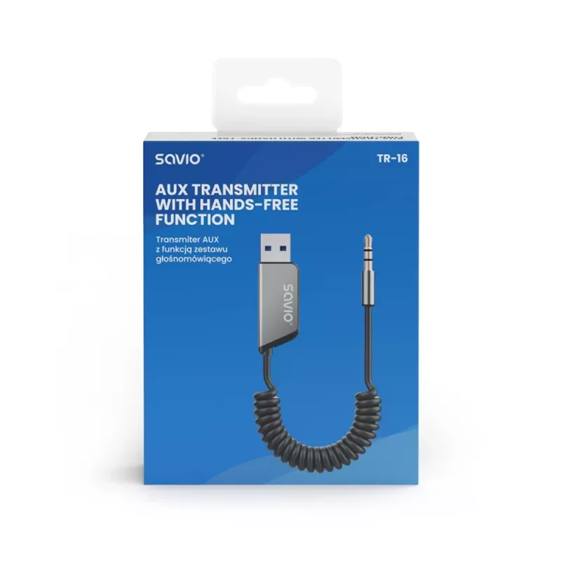 Savio TR-16 Bluetooth siųstuvas AUX adapteris su laisvų rankų funkcija, Bluetooth 5.3, Google Assistant/Siri