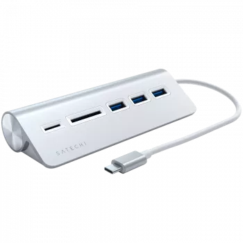 Satechi Type-C aliuminio USB centras ir kortelių skaitytuvas, sidabrinis, ST-TCHCRS