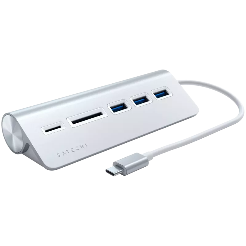 Satechi Type-C aliuminio USB centras ir kortelių skaitytuvas, sidabrinis, ST-TCHCRS