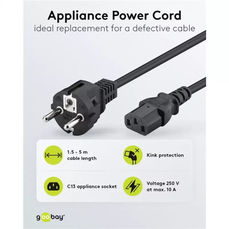 Goobay IEC laidas 5 m juodas Kištukas F tipas IEC C13 H05VV-F3G