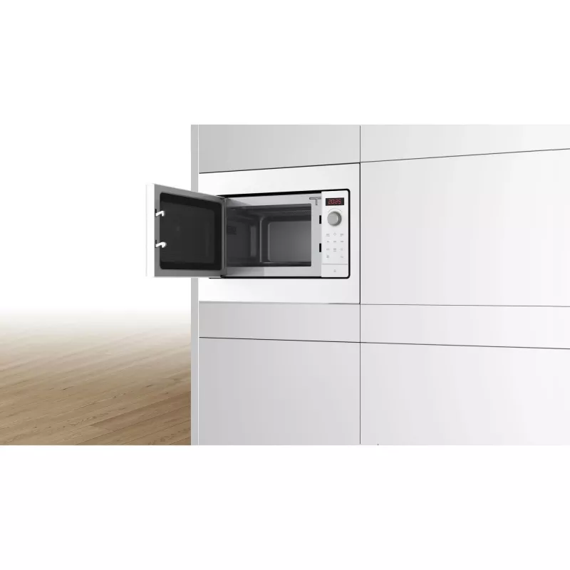Įmontuojama mikrobangų krosnelė Bosch BFL523MW3, 800 W, 20 L, balta, liečiamas ir sukamas valdymas