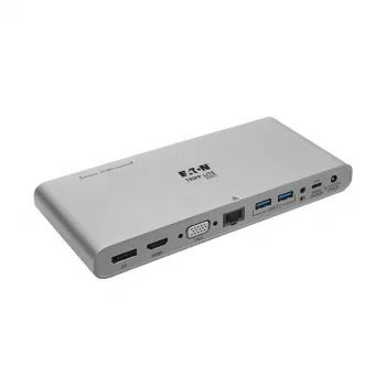 Eaton Tripp Lite USB-C Dock, Triple Display – 4K HDMI/DisplayPort, VGA, USB 3.2 Gen 1, USB-A/USB-C Hub, GbE, 100W PD Įkrovimas, Tarptautiniai Maitinimo Laidai – Docking stotelė USB-C