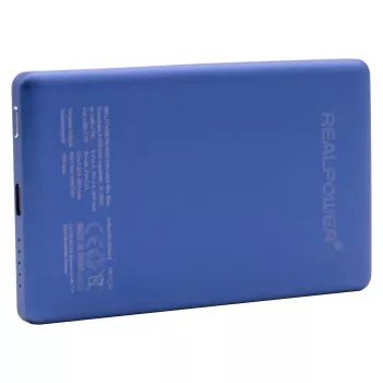 Power bank RealPower PB-5000 MAG 5000 mAh su belaidžiu MagSafe įkrovimu, USB-C, 20 W galia, mėlyna