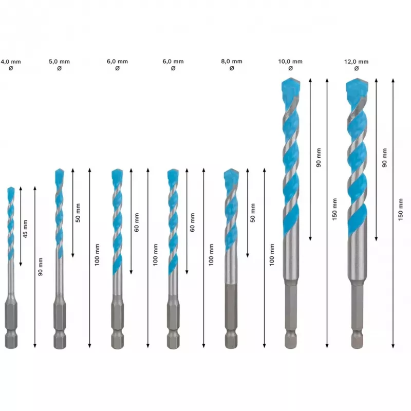 Gręžtų rinkinys Bosch Expert HEX-9, 7 vnt., 4–12 mm, HEX-9 kotas