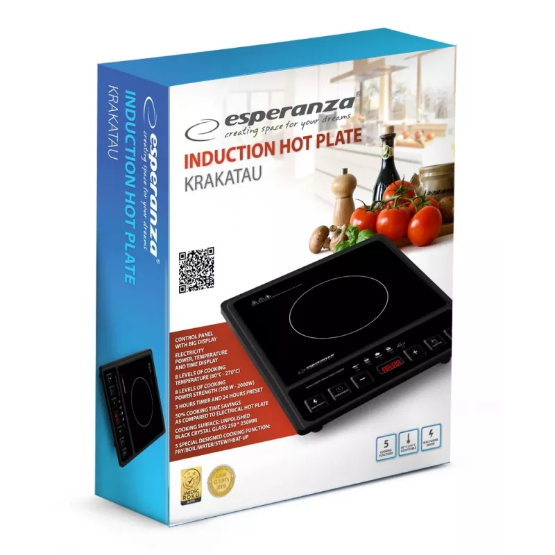 Indukcinė kaitlentė Esperanza EKH011, juoda, plokščias paviršius, 1 kaitvietė
