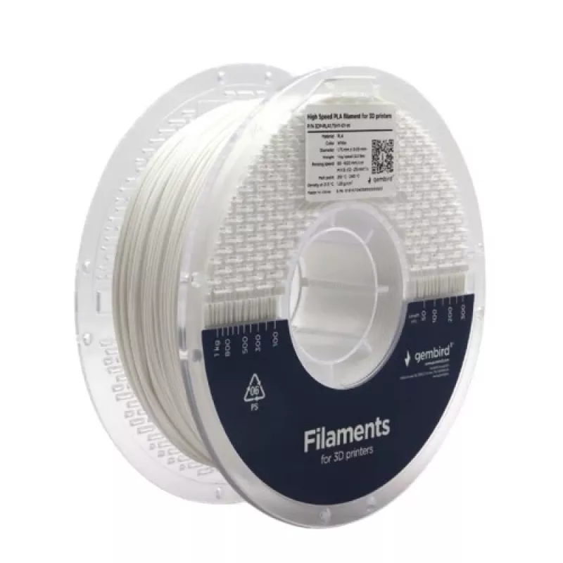 GEMBIRD PLA 3D spausdinimo siūlas 1.75 mm Baltas 1 kg