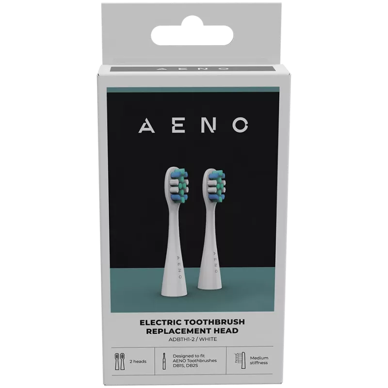 AENO keičiamos dantų šepetėlio galvutės, Baltos, Dupont šereliai, 2 vnt. rinkinyje (skirtos ADB0001S/ADB0002S)