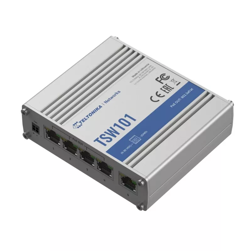 Teltonika TSW101 jungiklis 5xGbE Ethernet 4xPoE+
