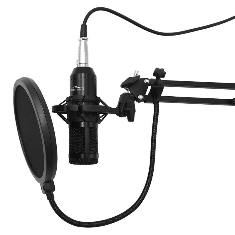 Laidinis kompiuterinis mikrofonas MEDIA-TECH MT397K su XLR įėjimu, staliniu stovu, 2,4 m laidu, 20–20000 Hz, -32 dB jautrumas