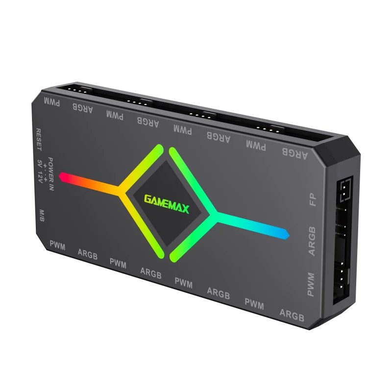 Gamemax V4.0 ARGB PWM HUB BK – ventiliatorių ir RGB šviesų valdiklis su nuotolinio valdymo pulteliu, juodas